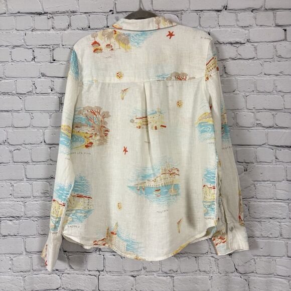 Calypso St Barth Linen Button Up Shirt Top Womens L Vacation Destination Coastal - Picture 2 of 9